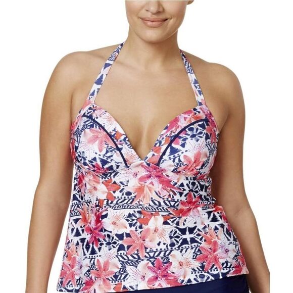 NWT Island Escape Womens Halter Tankini Swim Top with Underwire Tropical Print - Picture 1 of 3